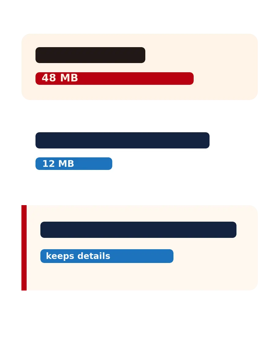 File size cards showing a large file compressed into a smaller file that keeps important details.